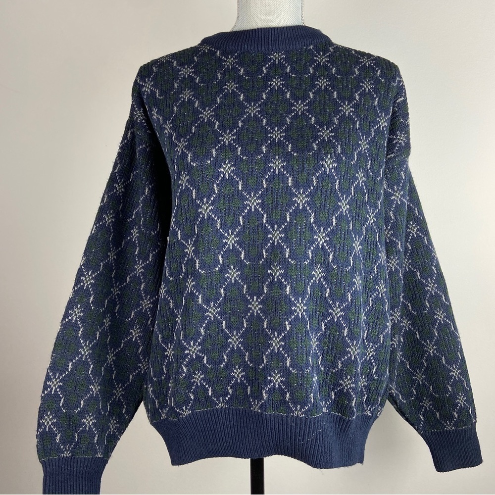 𝅺VINTAGE grandpa sweater crew neck knit navy blue green - au2 fisherman core